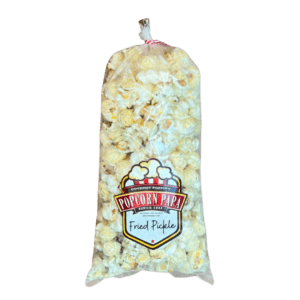 A bag of popcorn is shown on a black background.