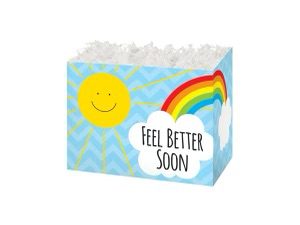 A blue basket with the words " feel better soon ".