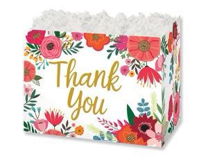 A thank you basket with flowers and leaves