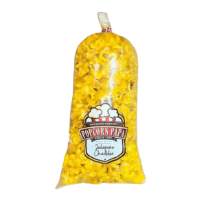 A bag of popcorn is shown on a black background.